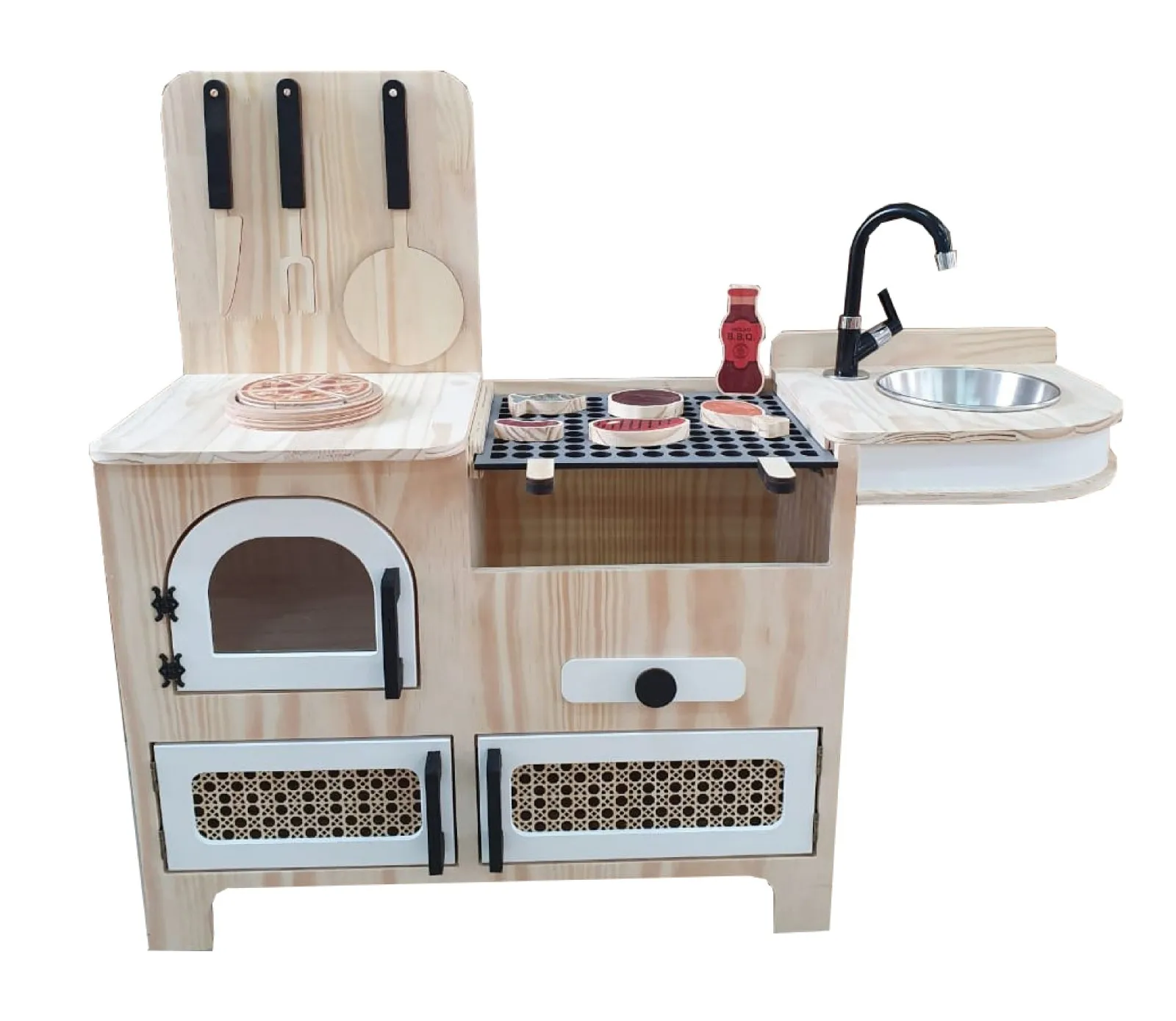 Churrasqueira e Forno de Pizza + Kit de Carnes Fashion Toys