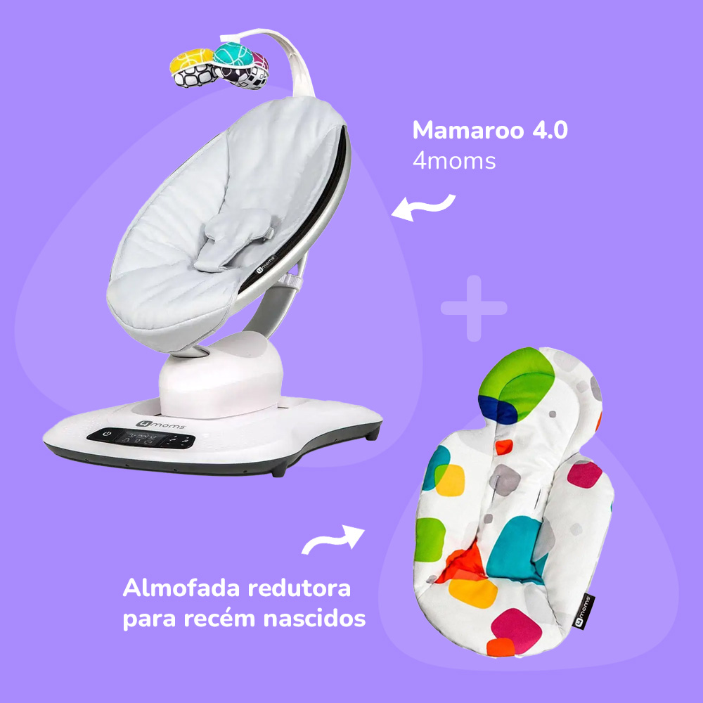 Kit Mamaroo 4.0 Cinza + Almofada Redutora para Recém Nascidos 4Moms