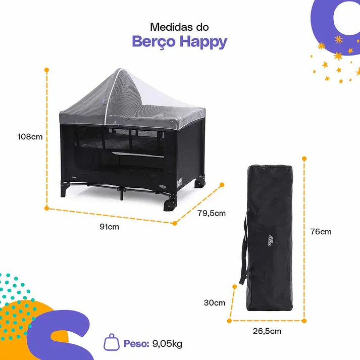Berço Portátil Happy + Colchonete Extra Cosco