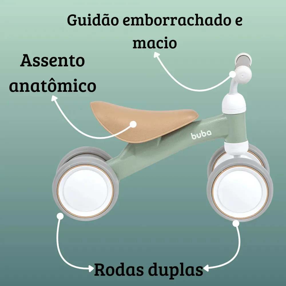 Bicicleta De Equilíbrio 4 Rodas Bebê Sem Pedal Infantil Buba
