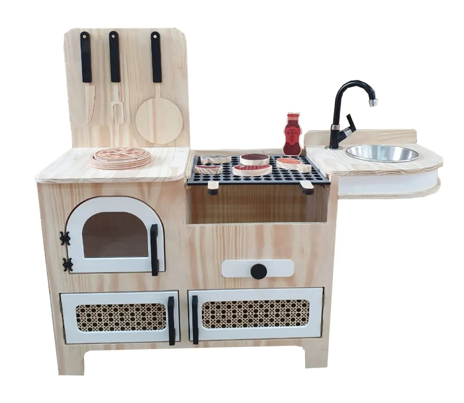Churrasqueira e Forno de Pizza + Kit de Carnes Fashion Toys
