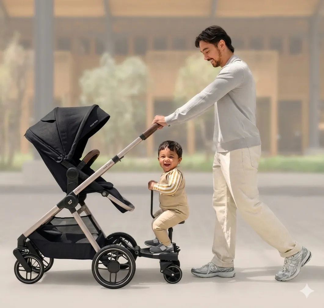 Kit 2 Irmãos — Carrinho EVA + Plataforma Hop-On Board Maxi Cosi