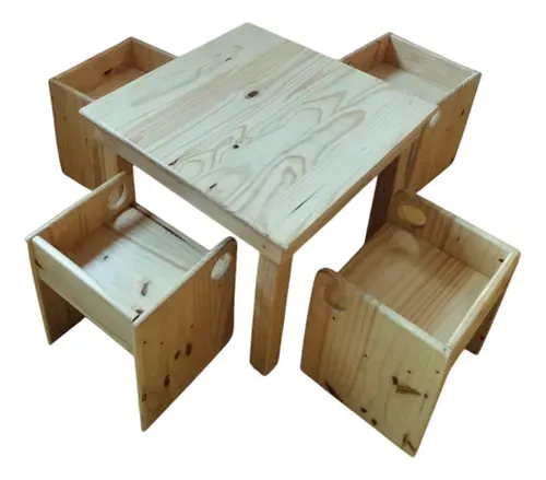 Mesa Com 4 Cadeiras Pinus Fashion Toys