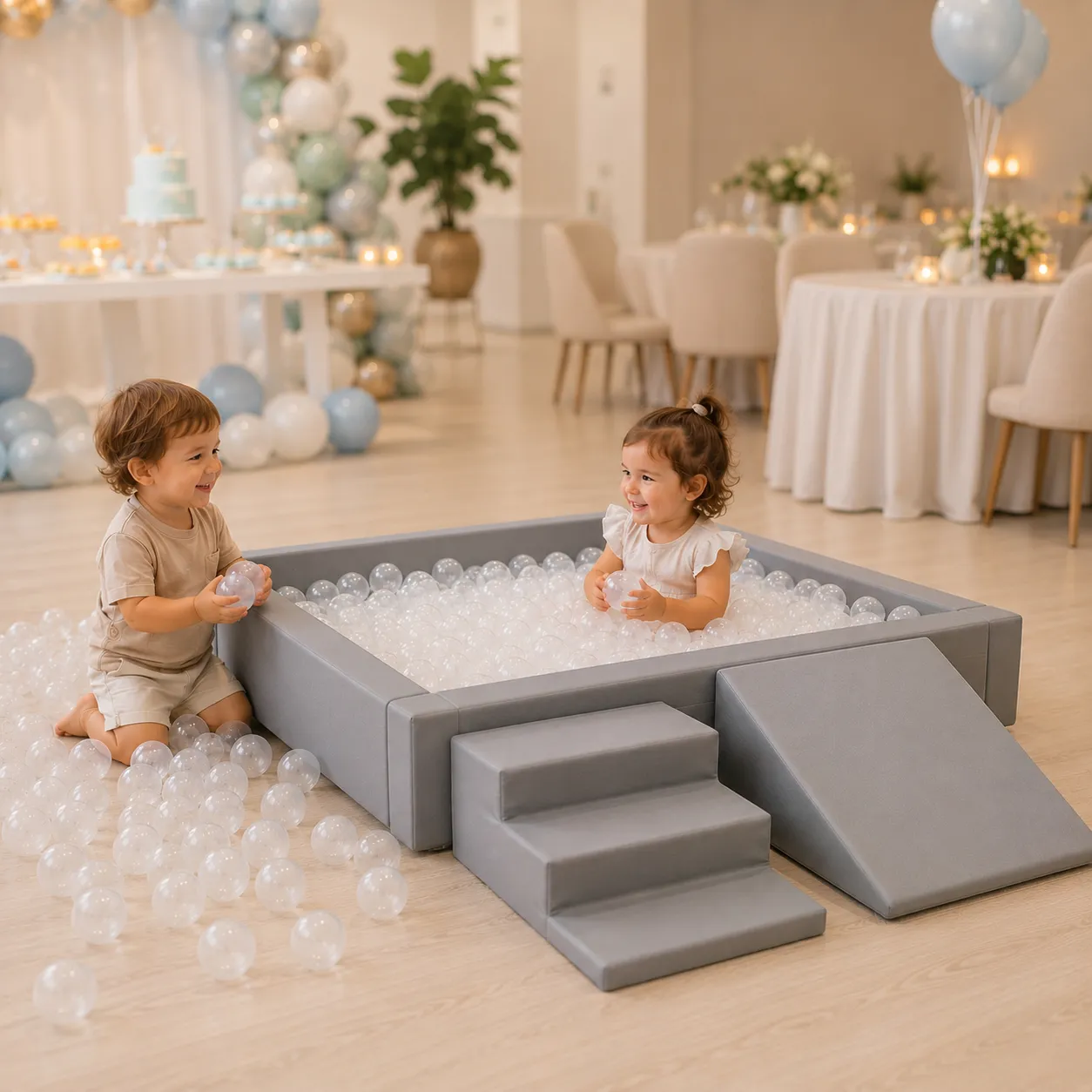 Piscina de Bolinha Quadrada Com Rampa e Escada + 550 Bolinhas Brinquedos Mil